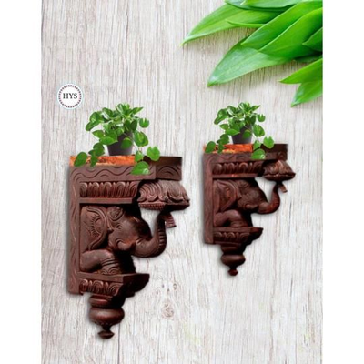 Auspicious Trunk Upward Elephant Wall Brackets/hangings With Sitting Elephants .handmade Woodcarved.single