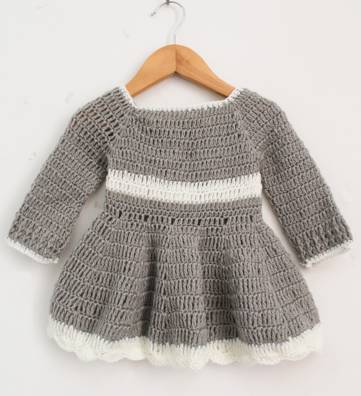 Woonie Crochet Full Sleeve Frock with Contrast Cap